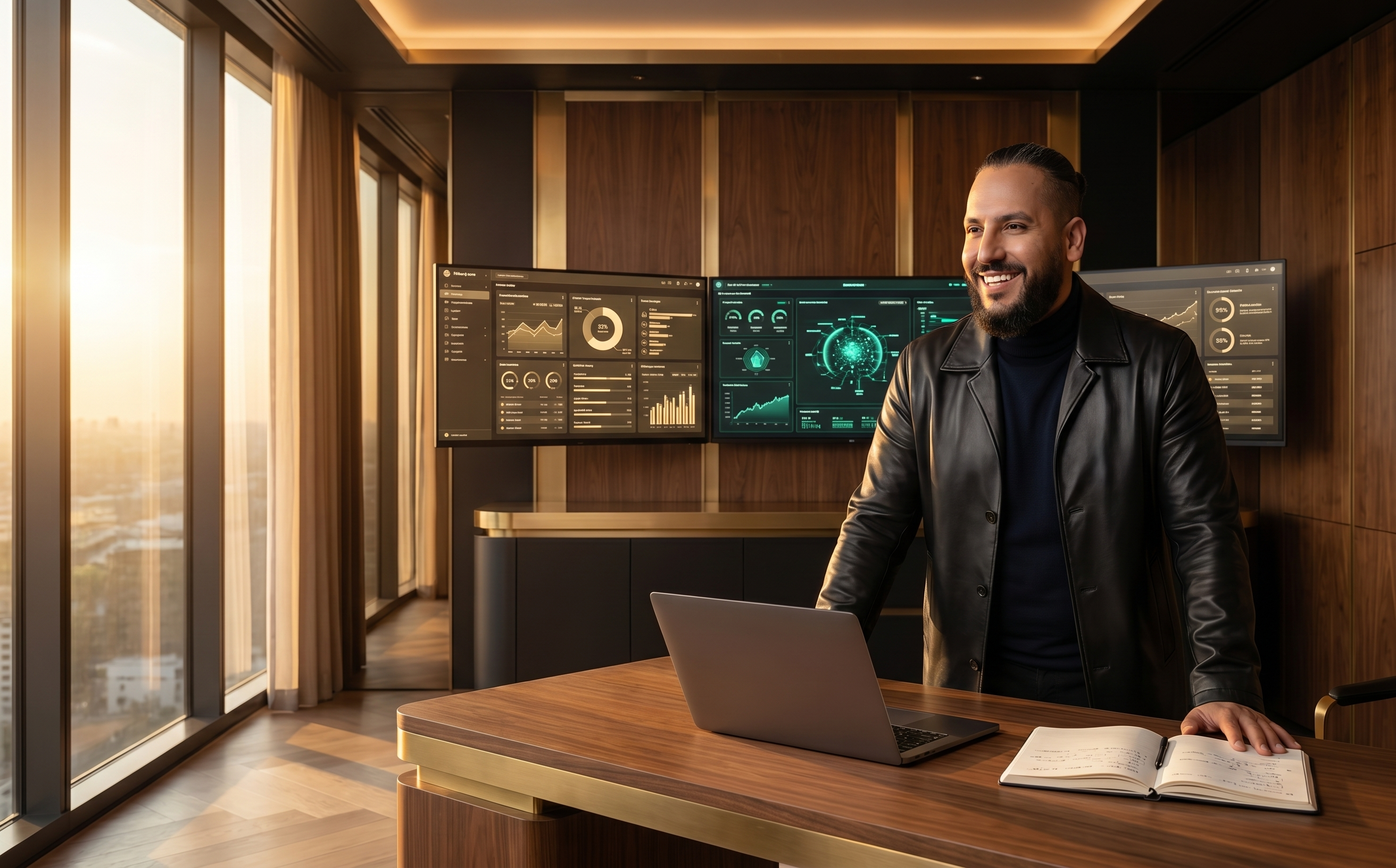 Fernando Hernandez in the Intergentix atelier with agentic-workflow dashboards