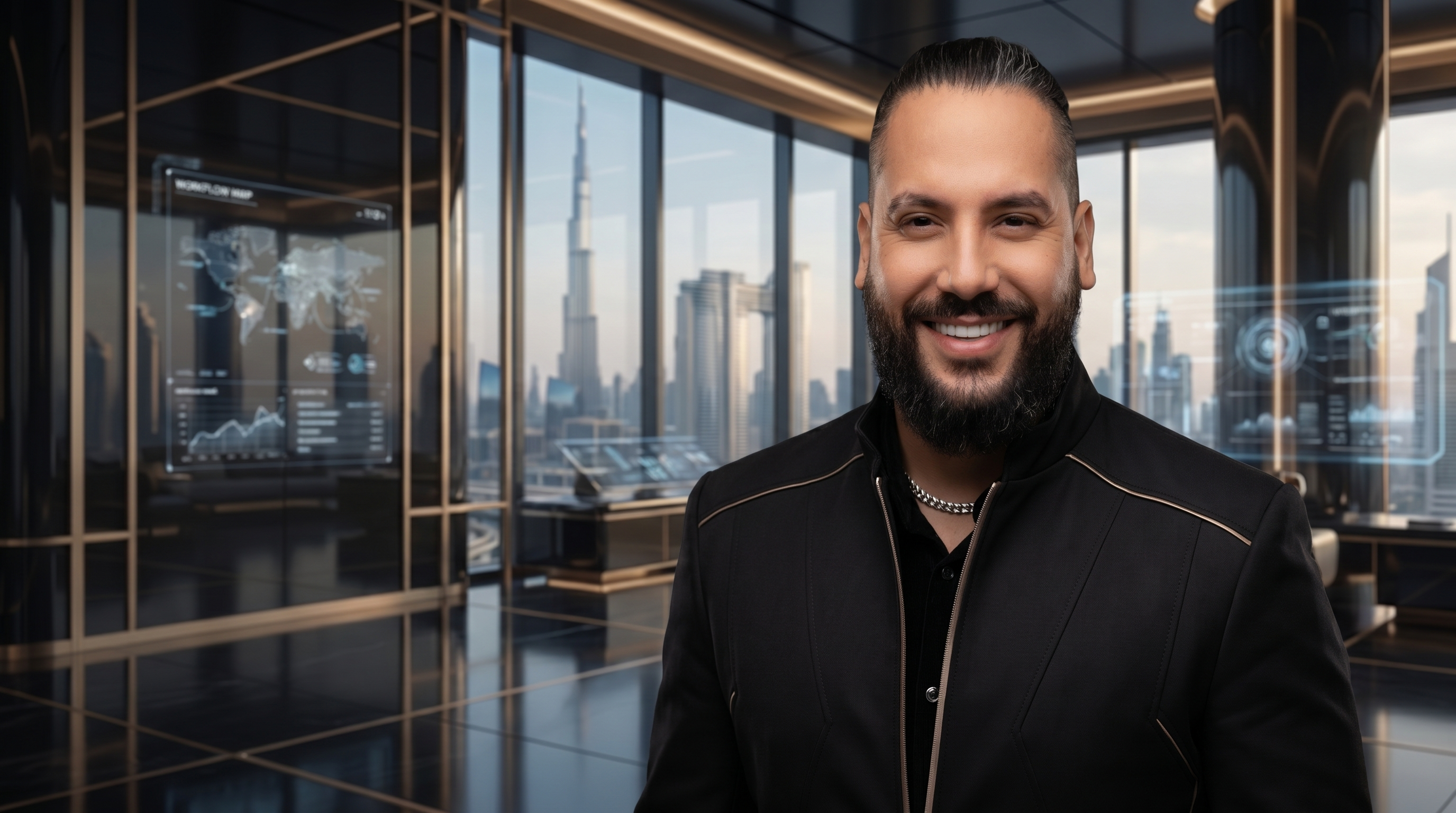 Intergentix founder in a cinematic AI operations atelier