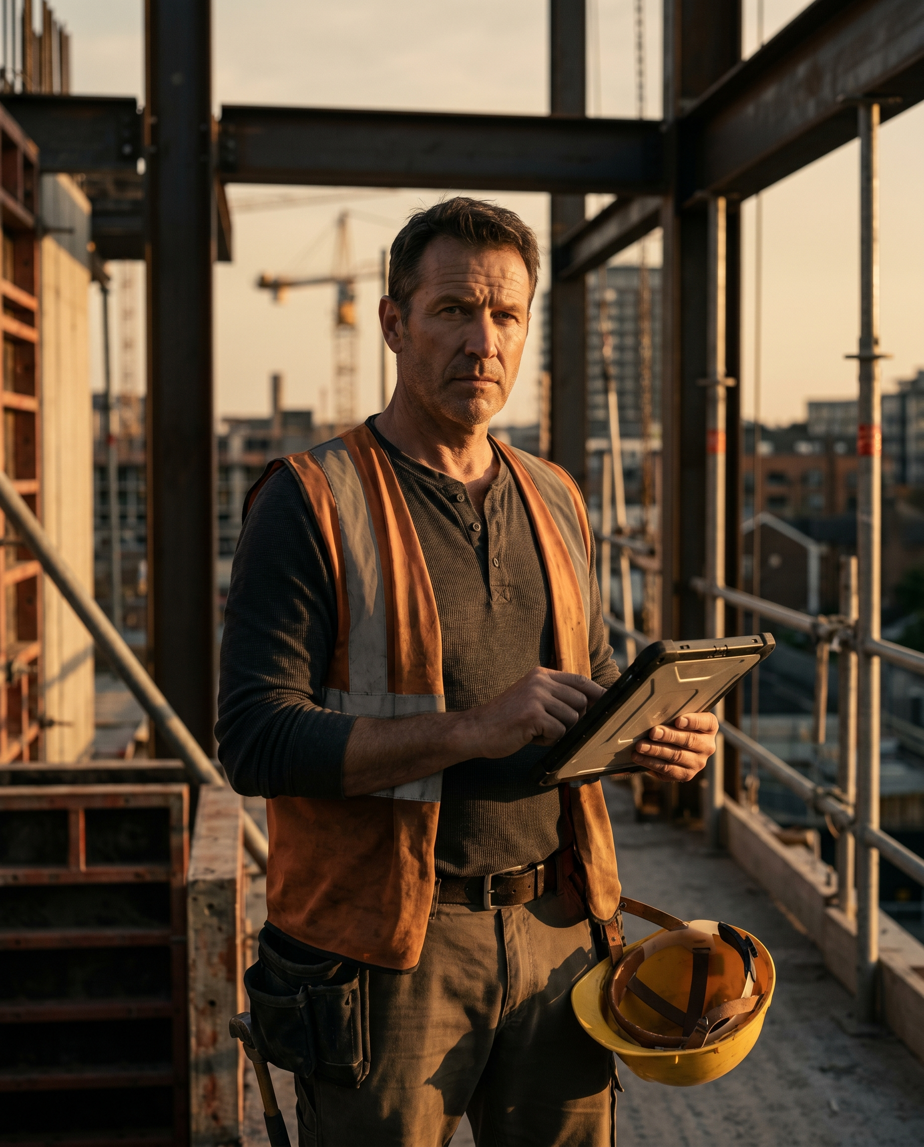 Construction project manager reviewing bids on site