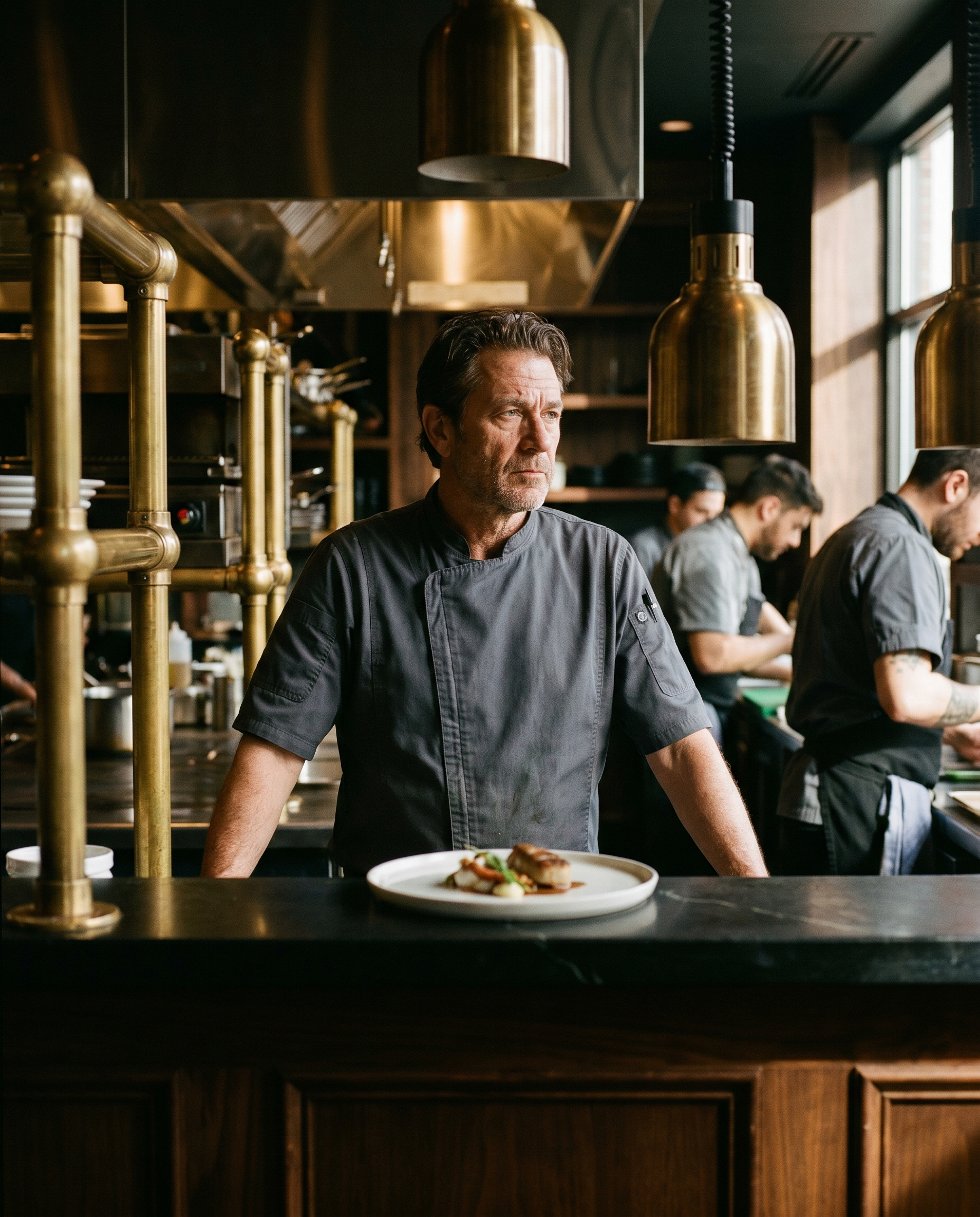 Restaurant owner in kitchen during prep